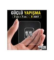 8 Adet 7x7 cm Şeffaf Güçlü Yapışkanlı Çift Klipsli Raf Tutucu