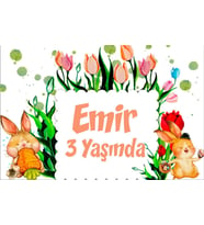 Tavşanlar Temalı Doğum Günü Afişi -1 35X50 cm