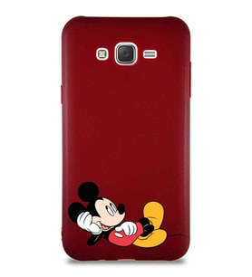 Samsung Galaxy J7 Soft Premier Kapak Mickey Mouse-F Tasarımlı Silikon Kılıf - Mürdüm (Şeffaf)