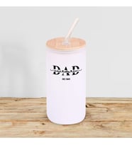 BK Gift İsimli Dad Tasarımlı Beyaz Renk Pipetli Buzlu Cam Bardak 600ml - 1, Babaya Hediye, Doğum Günü Hediyesi