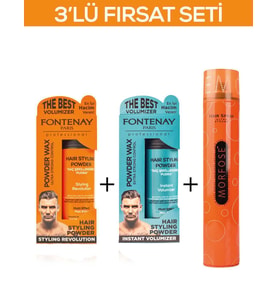 Fontenay Saç Şekillendirici Pudra Toz Wax Ultra Strong Turuncu 20gr + Matt Effect Mavi 20 gr + 400ml Saç Spreyi 3'lü Set