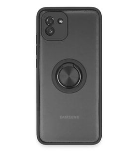 Newface Samsung Galaxy A03 Kılıf Montreal Yüzüklü Silikon Kapak - Siyah