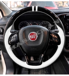 Fiat Pratico Dikme Direksiyon Kılıfı Parlak Siyah Beyaz Detaylı Beyaz Çift Yüzük ve Dikiş 2015-2022