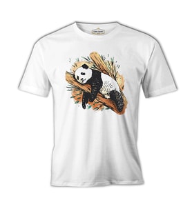 Panda Sleeping on a Branch Beyaz Erkek Tshirt