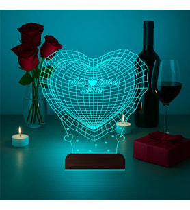 Luvivia Kalp Sevgiliye Hediye Kişiye Özel 3D Lamba - Masa Gece Lambası