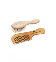 Bebek Saç Fırçası ve Doğal Ahşap Tarak - %100 Keçi Kılı - 2'li Mini Boy Set (Kahverengi Açık)