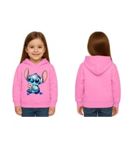Unisex Stitch Baskılı Çocuk Swaetshirt Baskılı Kapüşonlu 3 İplik Şardonlu (Pembe)