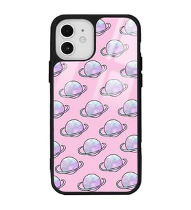 iPhone 12 Pro Pembe Saturn Tasarımlı Glossy Telefon Kılıfı
