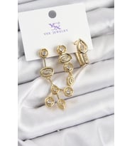 Pirinç Zİrkon Taşlı Geometrik Model Gold Renk 3'lü Kadın Küpe - TJ-BKP10937