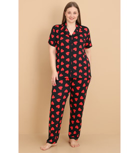 Mirano 2854 Kalpli Milan Kumaş Kısa Kollu Düğmeli Büyük Beden Kadın Pijama Takımı