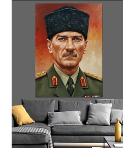 Mustafa Kemal Atatürk Portre Dekoratif Kanvas - Mdf Ahşap Tablo