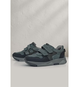 Rakerplus Hakiki Deri Koyu Gri Siyah Çocuk Cırtlı Sneakers Spor Ayakkabı