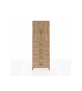 Arges Dolap 3 Raflı 5 Çekmeceli 2 Kapaklı 88x30x243 Çam-Çam