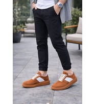 JY011 Line Erkek Günlük Bağcıklı Süet Spor Sneaker Ayakkabı STT - Taba/Beyaz