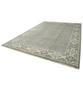Gri El Dokuma Salon Halısı Geometrik Motifli Klasik Stil Bordür Detaylı Prestijli Görünüm