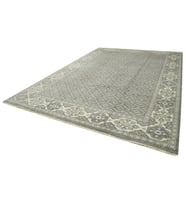 Gri El Dokuma Salon Halısı Geometrik Motifli Klasik Stil Bordür Detaylı Prestijli Görünüm