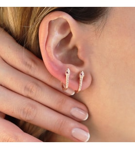 Yılan Kırmızı Zirkon Taşlı Rose Gold Kaplama Gümüş Küpe