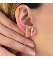 Yılan Kırmızı Zirkon Taşlı Rose Gold Kaplama Gümüş Küpe