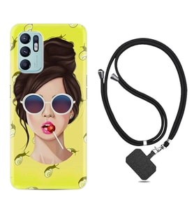 Oppo Reno 6 Kılıf Resimli Boyun Askılı İpli Desenli Silikon Lollipop Woman 1416