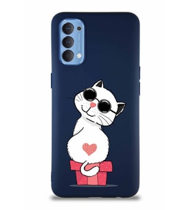 Oppo Reno 4 Soft Premier Kapak Coolcat Tasarımlı Silikon Kılıf - Lacivert (Şeffaf)