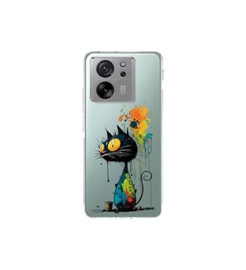Xiaomi Mi 13T Pro ile Uyumlu Splash Kedi Tasarımlı Şeffaf Silikon Kılıf