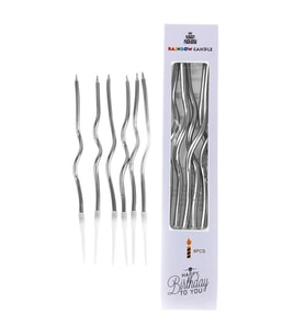 Kıvrımlı Mum 16cm 6'lı - Gümüş
