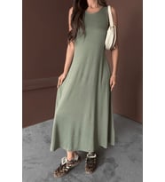Kadın Eleanor Yeşil Modal Pike Kumaş Maxi Yazlık Elbise