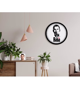 BK Gift Kişiye Özel Godfather Baba Silüet Tasarımlı 45cm Ahşap Duvar Saati-9 (Beyaz)
