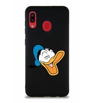Samsung Galaxy A20 Soft Premier Kapak Donald Duck-E Tasarımlı Silikon Kılıf - Siyah (Şeffaf)