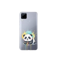 Realme C15 ile Uyumlu Splash Panda Tasarımlı Şeffaf Silikon Kılıf
