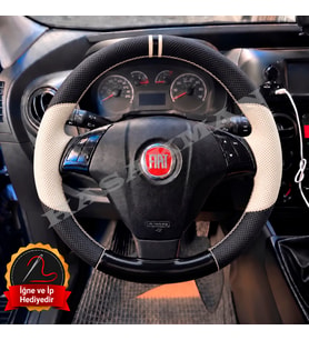 Fiat Punto Evo Dikme Direksiyon Kılıfı Delikli Deri Parlak Siyah Bej Detay Çift Yüzük ve Dikiş 2009-2012