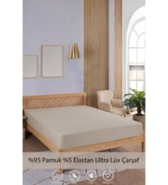 Penye-Likralı Lastikli Çarşaf, 120×200 Tek Kişilik %100 Pamuk-Elastan Örme Kumaş, 200 gr/m² (Bej)