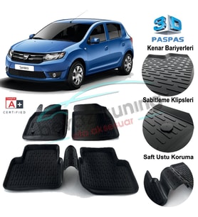 Dacia Sandero Havuzlu 3D Paspas Niken Siyah 2013 Sonrası