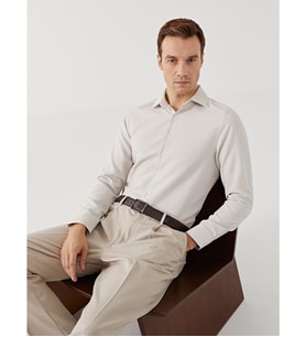 LCW BUSINESS Bej Slim Fit Armürlü Erkek Gömlek