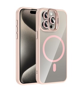 Coverzone iPhone 15 Pro ile Uyumlu Z-Etro MagSafe Wireless ?arj Destekli, G��l� Manyetik Tutucu, Stand Olabilen, Kamera Lens Hediyeli Koruyucu K?l?f Pembe