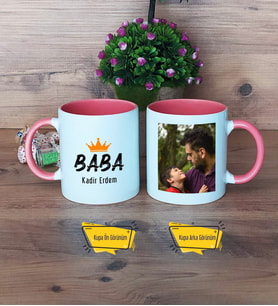 Babalar Günü Hediyesi Kupa Bardak Pembe Fotoğraflı Babaya Hediye
