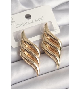 Pirinç Gold Renk 3 Sıra Dalga Model Kadın Küpe - TJ-BKP10237