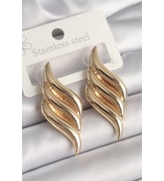 Pirinç Gold Renk 3 Sıra Dalga Model Kadın Küpe - TJ-BKP10237