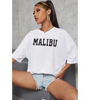 Unisex Malibu Baskılı Tasarım Tshirt (Beyaz)