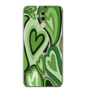 Huawei Mate 20 Lite Uyumlu Yeşil Kalp Desenli Şeffaf Telefon Kılıfı