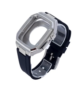 Newface Apple Watch 44mm KR402 Metal Kasa Silikon Kordon - Gümüş