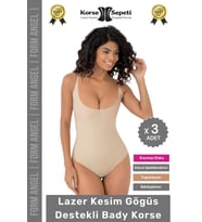 #Korse Kayma Önleyen 2 Beden Küçülten İz Yapmayan Lazer Kesim Göğüs Destekli Body Korse - 3 Adet