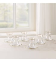 Kişiye Özel  Cam 12 Parça 6 Kişilik Çay Seti 140 ml Gold