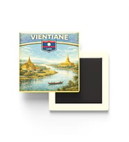 Retro Laos Vientiane Şehri Temalı Vintage Buzdolap Magneti – 9x9 cm