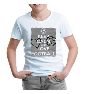 Keep Calm and Love Football Beyaz Çocuk Tshirt
