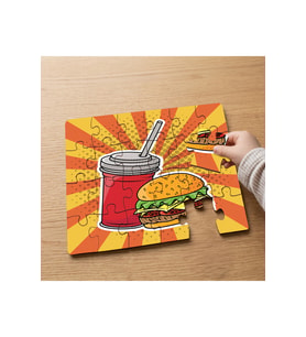 Hamburger ve İçecek Tasarımlı 24 Parça Ahşap Çocuk Puzzle MPK0616
