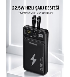 Powerbank Hızlı Şarj 10000 mAh Dahili Kablo Yeni Nesil