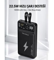 Powerbank Hızlı Şarj 10000 mAh Dahili Kablo Yeni Nesil