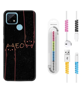 Realme C11 C21 C21Y C25Y C11 2021 Kılıf Kablo Koruma Spiral Silikon Meow 1657