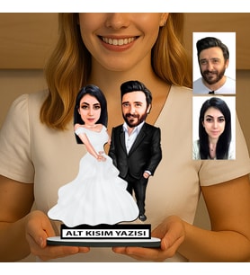 KİŞİYE ÖZEL SEVGİLİLER GÜNÜ HEDİYESİ GELİN DAMAT KARİKATÜR BİBLO FN38